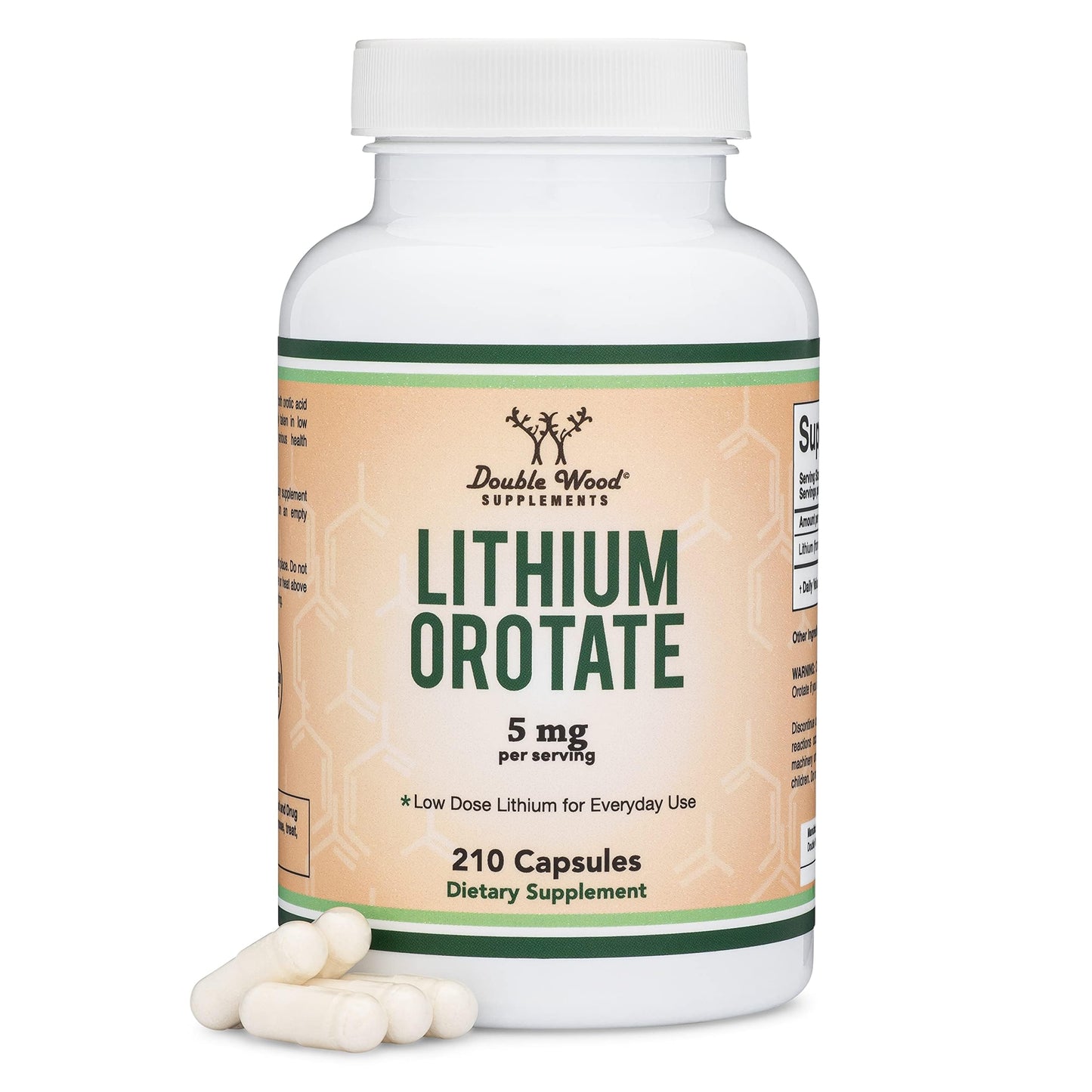 Lithium Orotate 5mg, 210 Capsules (Third Party Tested, Vegan Safe, Non-GMO) for a Calmer Mind, More Balanced Mood, and Better Rest at Night by Double Wood Supplements