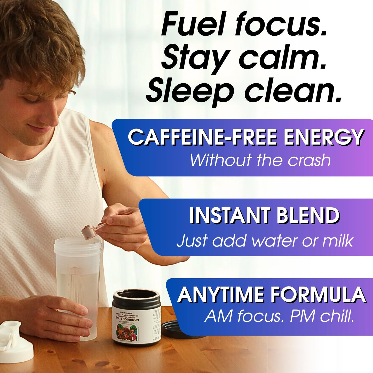 Instant Mushroom Powder 10:1 – Cordyceps Mushroom Supplement with Reishi, Chaga & Shiitake – Caffeine-Free Nighttime Drink with B6, B12, D + Probiotics – Best Mushroom Coffee Organic Blend (Sweet)
