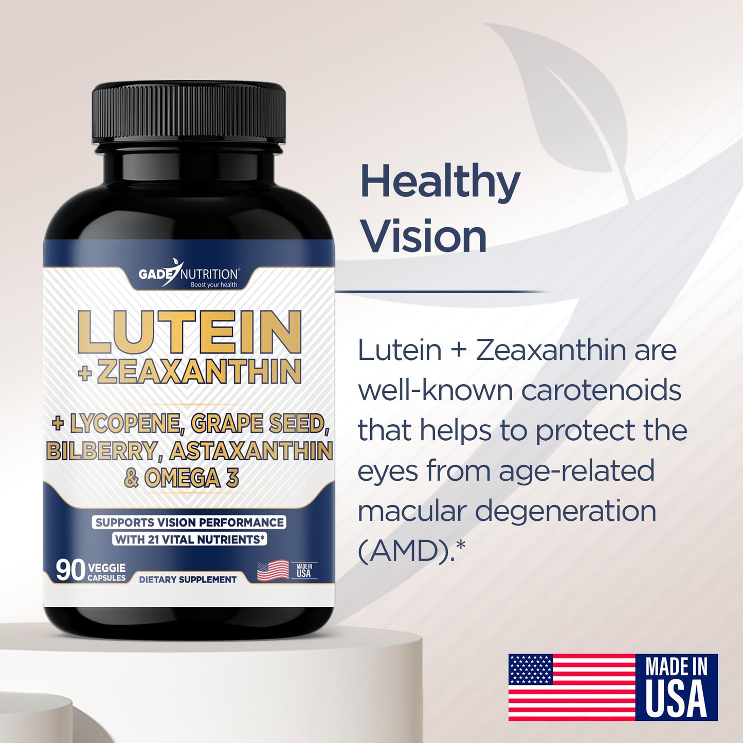 Gade Nutrition Lutein and Zeaxanthin Supplements | Astaxanthin, Omega 3, Resveratrol, Bilberry, Lycopene, Quercetin, Ginkgo Biloba, Vitamin D - Eye Health Vitamins, Eye Support, Health Vision Formula