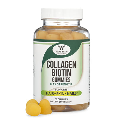 Collagen Gummies for Women Supports Aging (Max Strength - Enhanced with Biotin, Vitamin C, Zinc, and Vitamin E (Longevity for Women and Men) 60 Hair, Skin, and Nails Vitamins (Non-GMO) by Double Wood