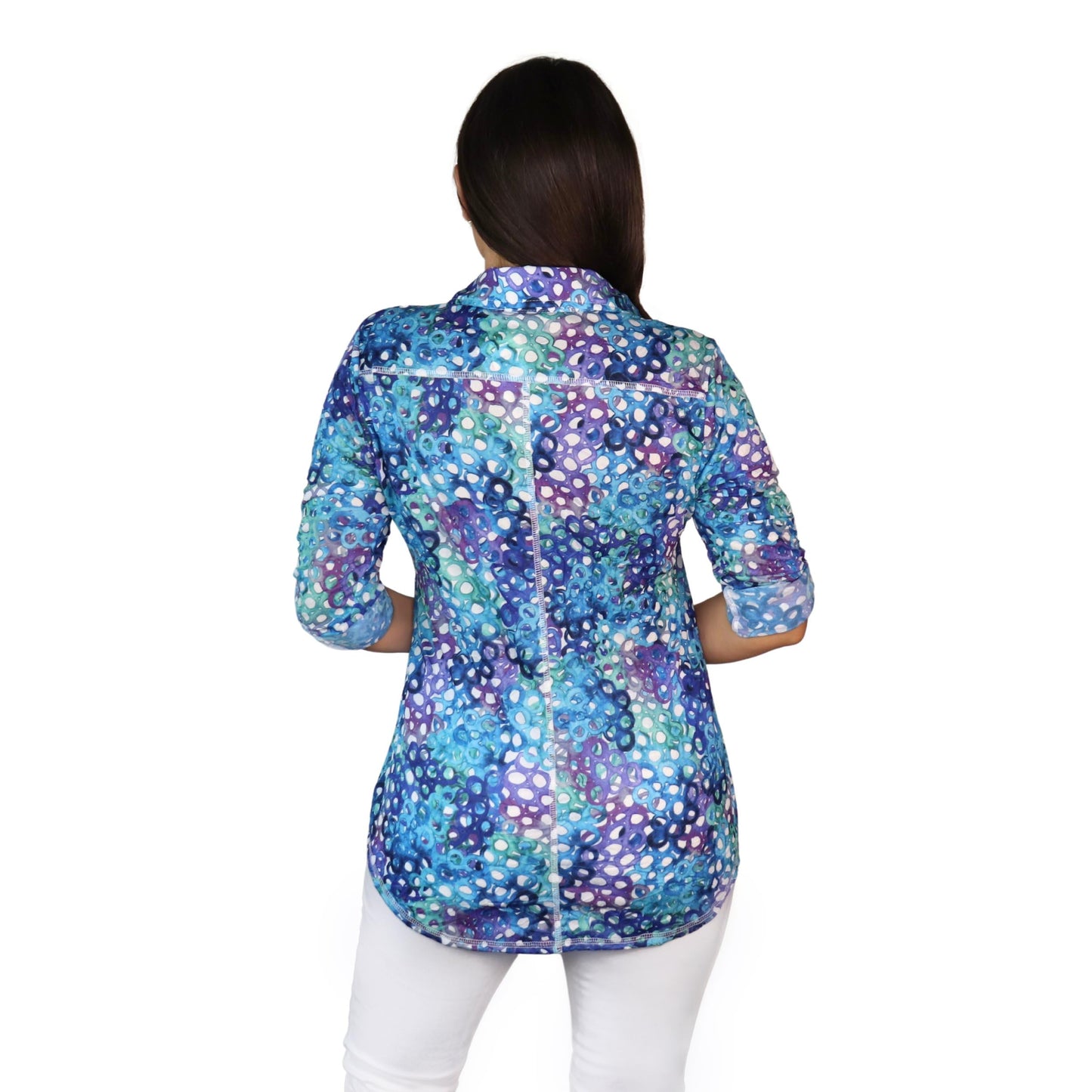 SNO SKINS Spring/Summer Collection Designer Print Crinkle Button-Down Shirt (Bubbles)
