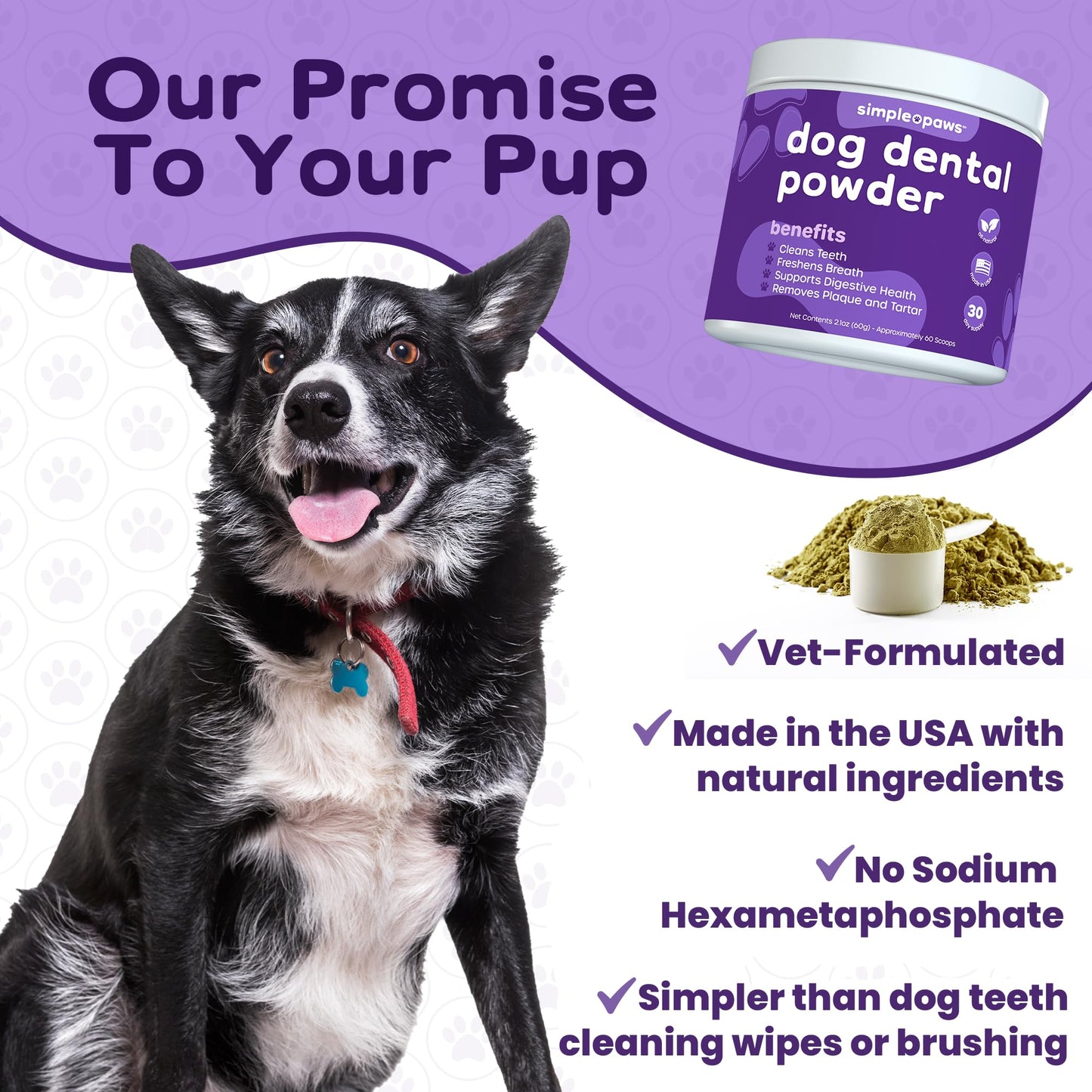 Dog Dental Powder for Teeth Cleaning - Dental Powder for Dogs Teeth – Prevent Dog Bad Breath with Probiotics for Fresh Breath & Oral Health – Chicken Flavored, 60 Scoop Supply