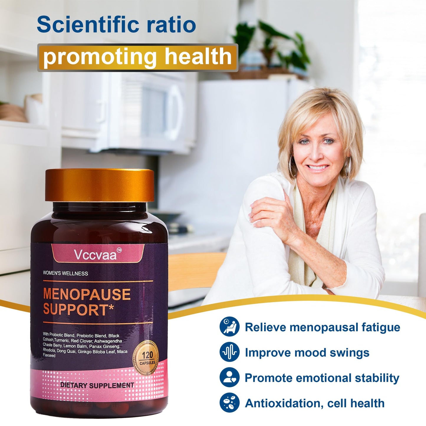 Vccvaa 40-in-1 Menopause Support for Women – Hormonal Balance, Hot Flash & Mood Relief – Black Cohosh, DIM, Maca, Red Clover, Probiotics, B6, D3 & More – Vegan, 120 Capsules