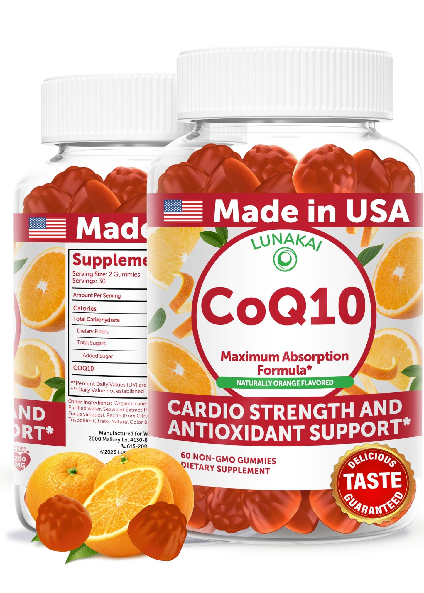 Lunakai USA Made CoQ10 Gummies for Adults 200mg – Coenzyme Q10 for Heart Health, Cellular Energy & Aging Support – Non-GMO, Vegan, 60ct