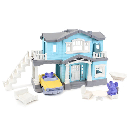 Green Toys House Playset, Blue - 10 Piece Pretend Play, Motor Skills, Language & Communication Kids Role Play Toy. No BPA, phthalates, PVC. Dishwasher Safe, Recycled Plastic, Made in USA.