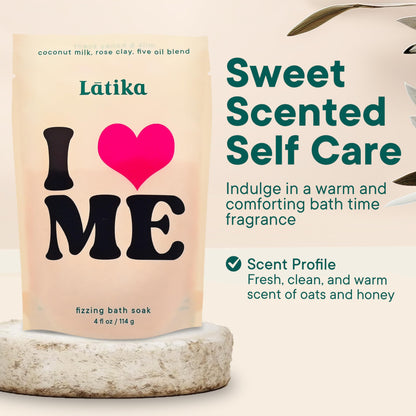 Latika Soak Set of 3 - I Heart Me Bath Soaks with Oats, Milk & Honey for Self-Love & Self-Care – for Relaxation, Muscle Recovery & Skin Nourishment – Stress Relief Soaking Salts