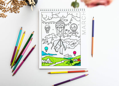 A Brighter Year Adult Coloring Book Perpetual Calendar – Creative & Mindful 12-Month Undated Coloring Calendar for Adults & Kids – Thick Paper + Lay Flat Design