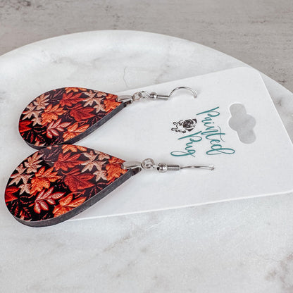 Fall Earrings for Women Autumn Lightweight Teardrop Dangle Fun Colorful Statement Jewelry Handmade by the Painted Pug (Fall Leaves Org Brwn)