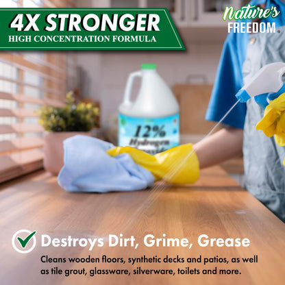 Nature's Freedom 12% Hydrogen Peroxide, Food Grade H2O2 and Purified Water Only, 1 Gallon Solution