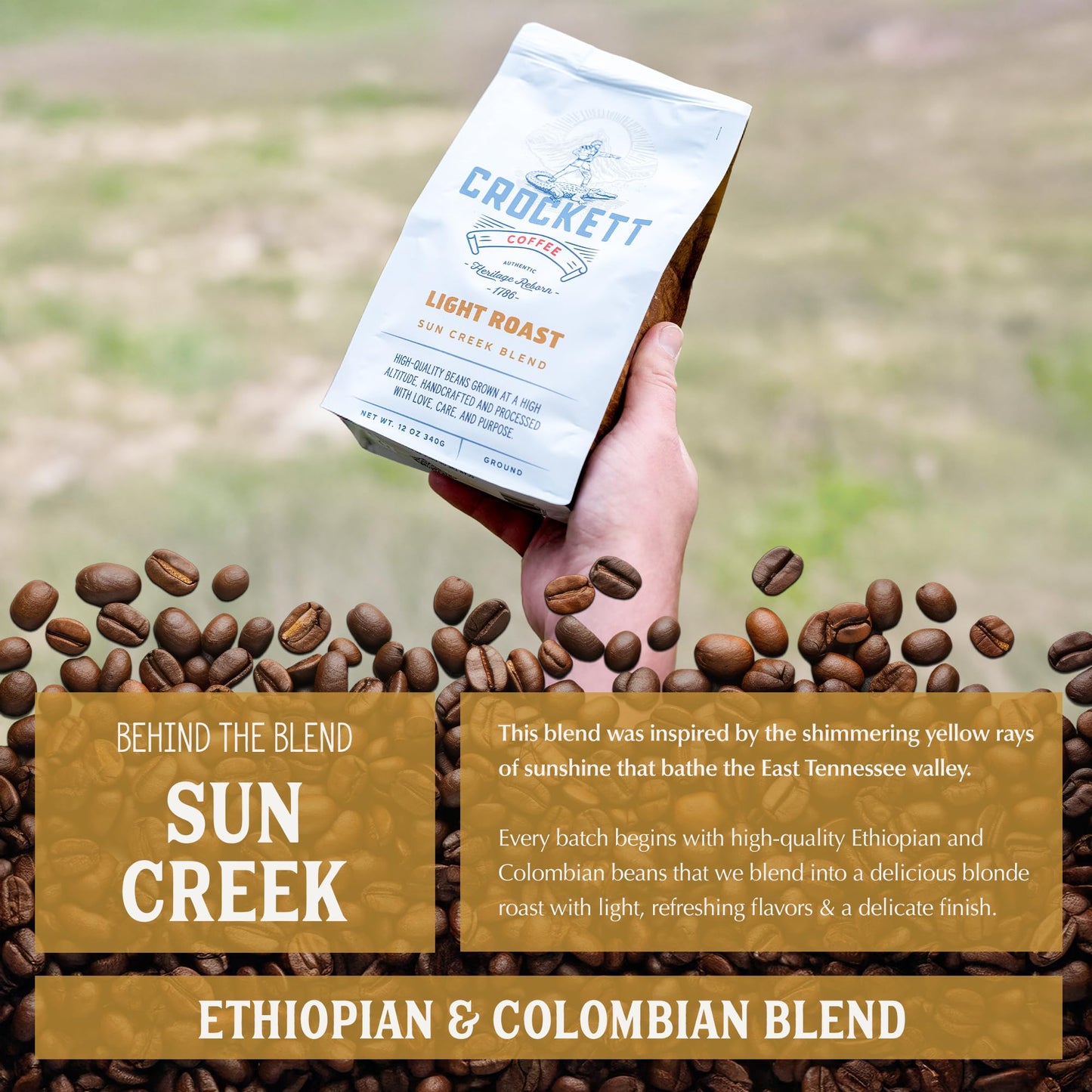 Crockett Whole Bean Coffee – Light Roast Whole Coffee Beans with Bright Flavor, Smooth Body & Clean Energy – Perfect for Morning Clarity, All-Day Focus & American-Made Freshness