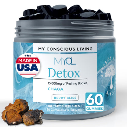 MYCL Detox Chaga Mushroom Gummies – Antioxidant & Immune Support Supplement – 250mg Fruiting Bodies – Vegan, Gluten-Free – Blueberry Lemonade Flavor – 60 Count