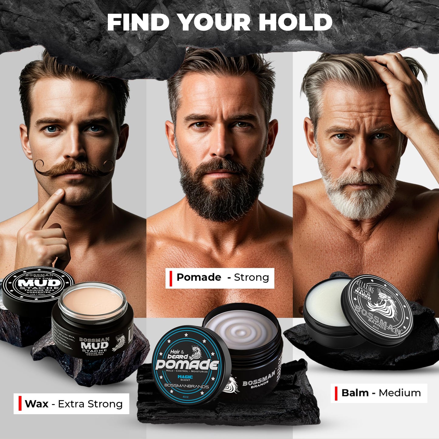 Bossman Hair & Beard Pomade for Men (Magic Scent) – Medium Hold & Moisturizing for Hair, Beard & Mustache Styling – Made in USA