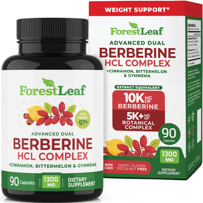 ForestLeaf Berberine Supplement - 1300mg per Serving - Ultra High Potency Berberine HCl with Ceylon Cinnamon, Bitter Melon & Gymnema - Weight Management Support - 90 Caps