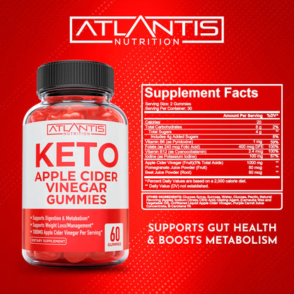 Atlantis Nutrition Keto ACV Gummies for Weight Loss - Apple Cider Vinegar Gummies Formulated to Support Advanced Weight Loss, Digestion, Detox & Cleansing, Made with 1000MG ACV Per Serving - 60 Count
