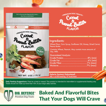 Dig Defence Premium Dog Treats - Carrot and Peanut Butter, Natural Ingredients, Baked Gourmet Snacks for Small & Big Dogs, Healthy Training Treat, 2 Pack