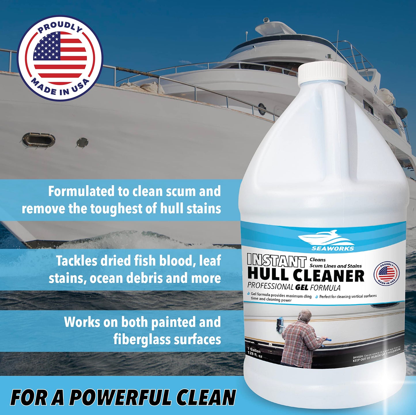 Seaworks Instant Boat Hull Stain Remover, Gel Cleaner - Remove Stains, Gallon