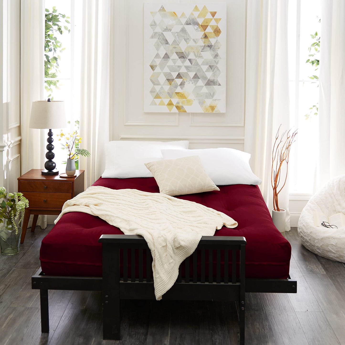 Mozaic Full Size 8-inch Cotton Twill Gel Memory Foam Futon Mattress, Burgundy