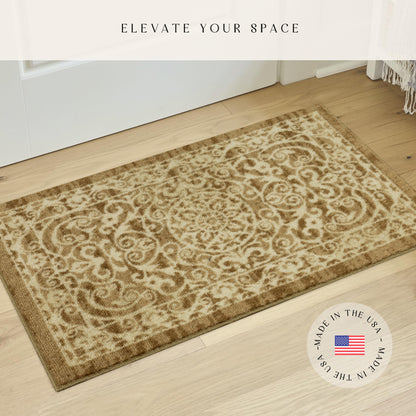 Maples Rugs Pelham Transitional Area Rugs - Made in USA - Washable, Non Slip, Indoor Carpet for Entryway, Foyer, Kitchen, and Bathroom, 1'8 x 2'10, Khaki