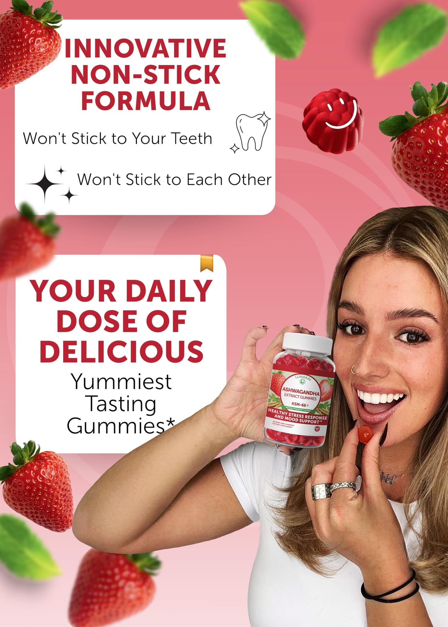 Lunakai USA Made KSM-66 Ashwagandha Gummies for Women & Men – Non-GMO Stress, Mood & Sleep Support Supplement, 60ct