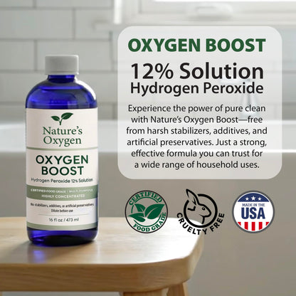 Nature’s Oxygen Food Grade Hydrogen Peroxide 12% Solution, 16 fl oz Pint Bottle, No Added Stabilizers, Highly Concentrated, Made in USA