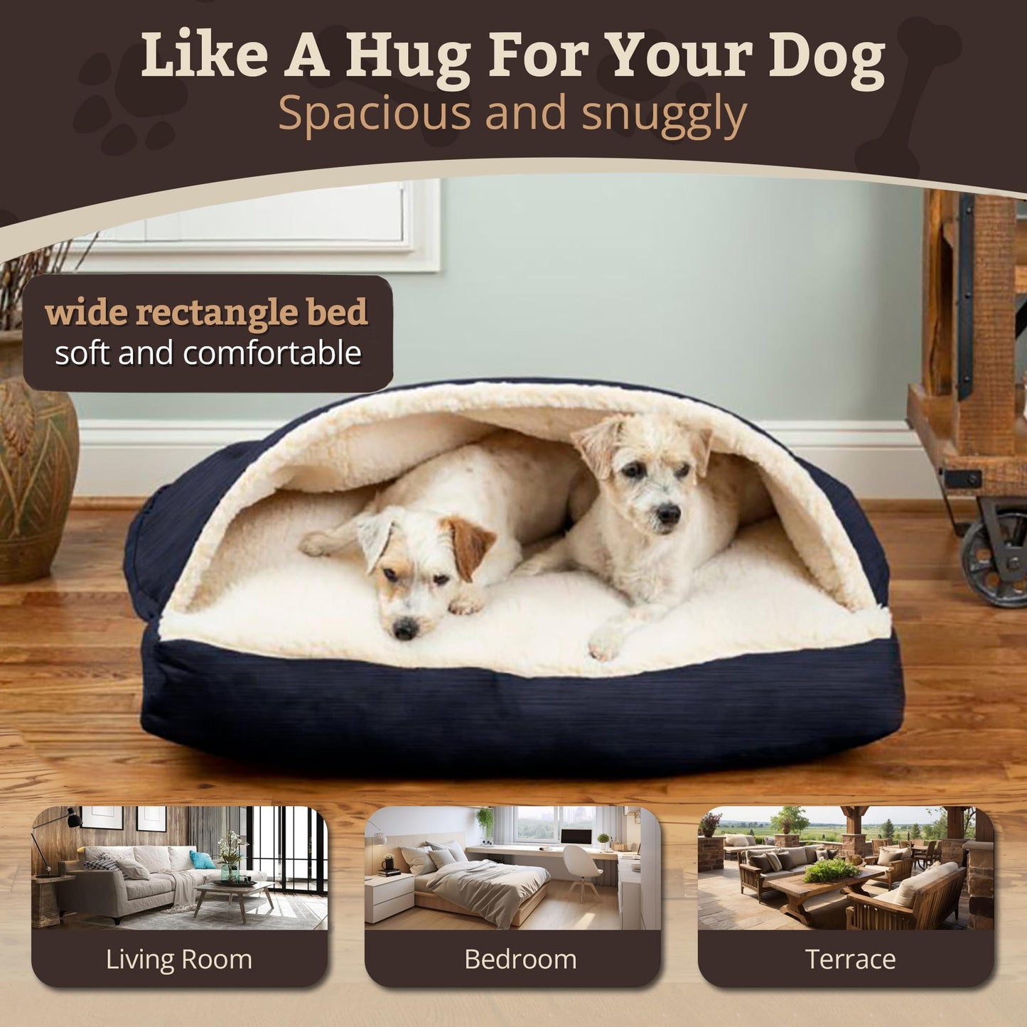 Snoozer Pet Products Rectangle Cozy Cave Dog Bed, Small, Navy