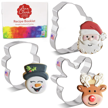 Ann Clark Cookie Cutters Faces of Christmas Cookie Cutters 3-Pc. Set Made in USA, Santa Face, Reindeer Face, Snowman Face