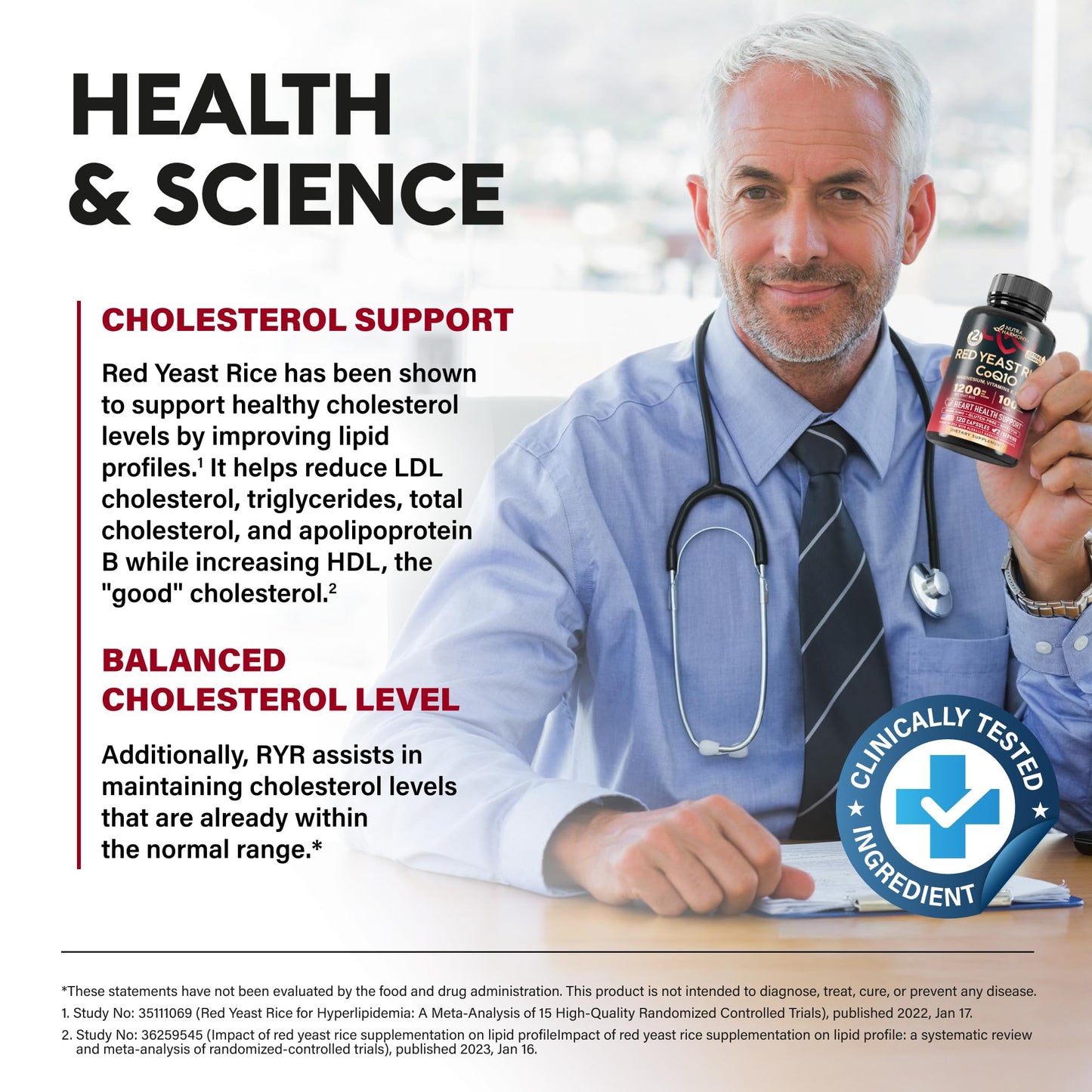 Red Yeast Rice 1200 mg with CoQ10 100 mg - with Magnesium | Niacin | Vitamin E & D3 - Heart Health Support, Energy & Metabolism - Effective, Flush-free & Laboratory Tested - Made in USA, 120 Capsules