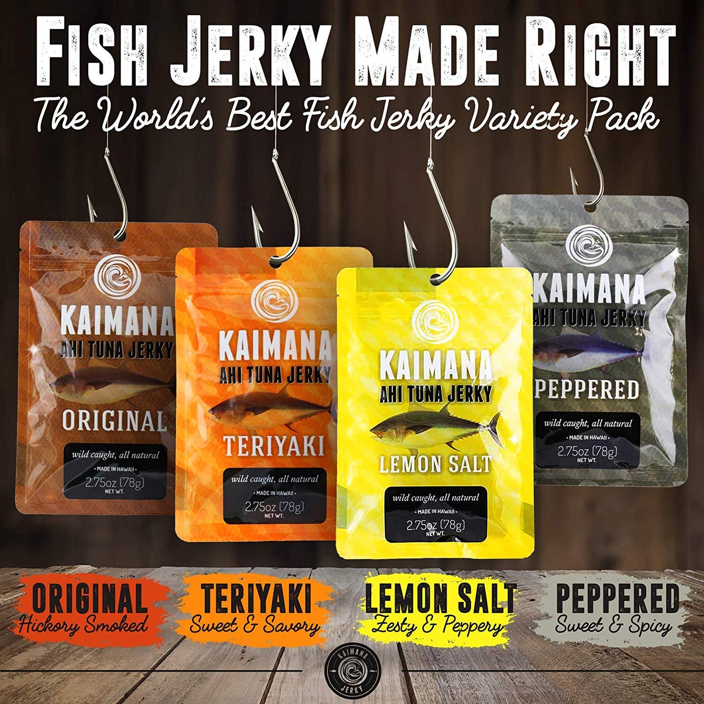 Kaimana Ahi Tuna Fish Jerky - Premium Protein & Rich In Omega-3's - All Natural & Wild Caught Tuna Jerky. Made in Hawaii, USA. (7 Pack, Ultimate Bundle)