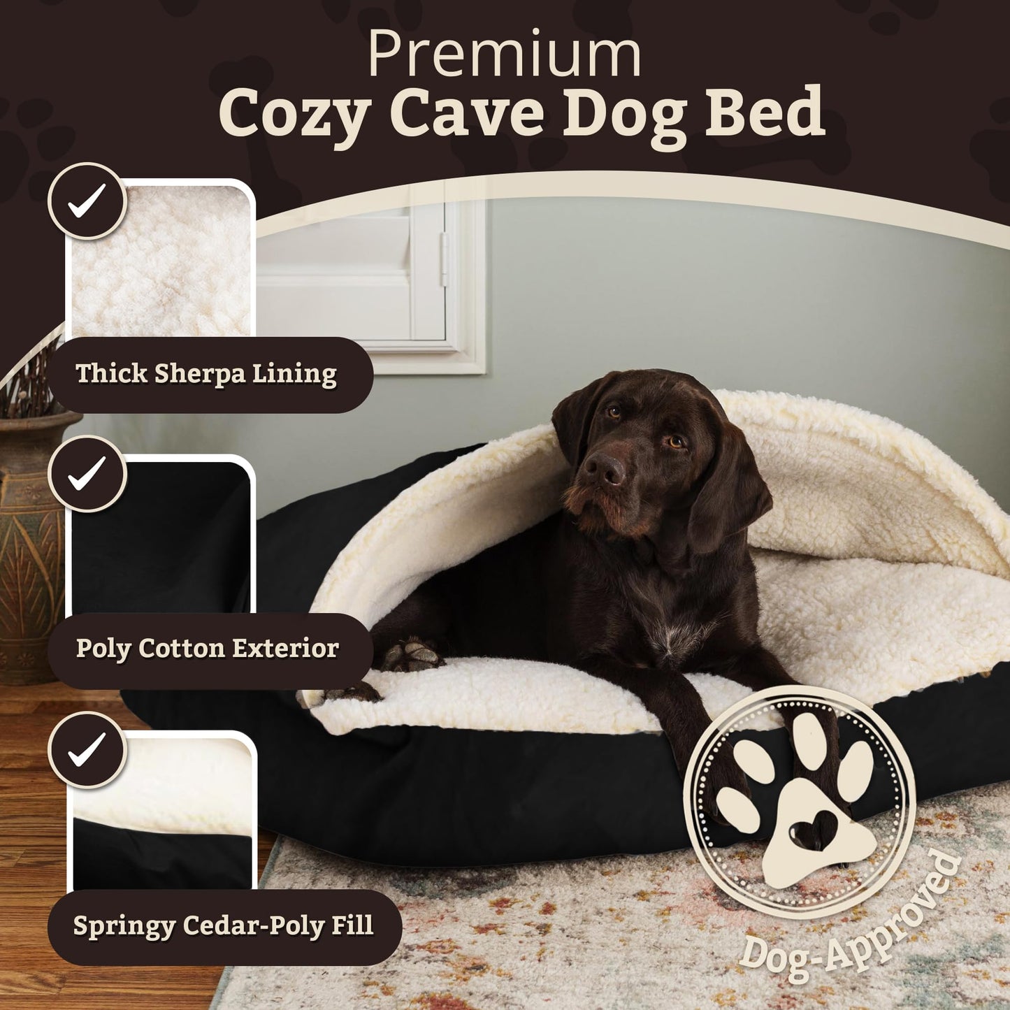 Snoozer Pet Products Luxury Rectangle Cozy Cave Dog Bed with Microsuede, Small, Black