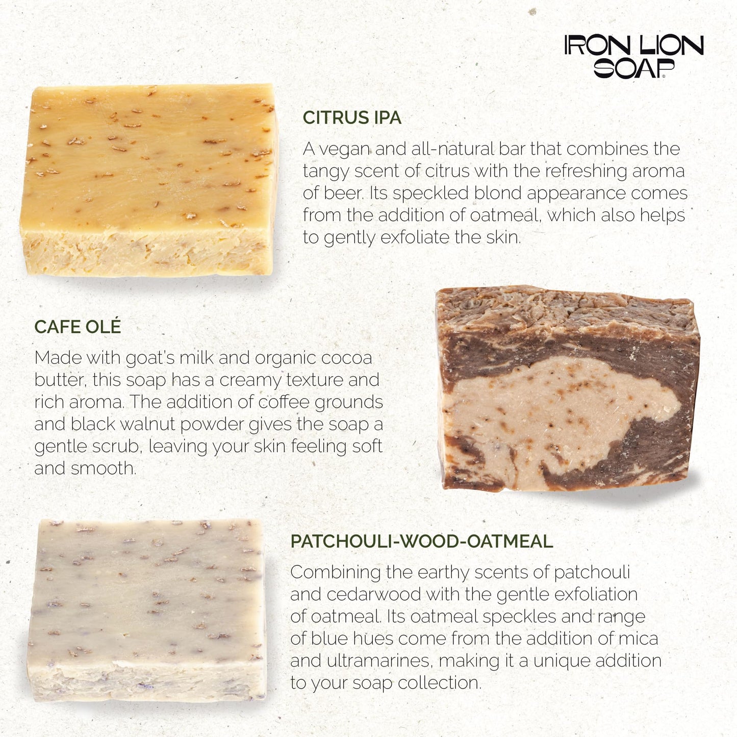 ILS Soap co - What The? Mix (Fruit Farts/Cafe Olé/Citrus I.P.A./Roasted Oats and Honey/Patchouli-Wood-Oatmeal) All Natural Bar Soap for All Skin Types - Cold Process and Handmade in the USA (5 Pack)