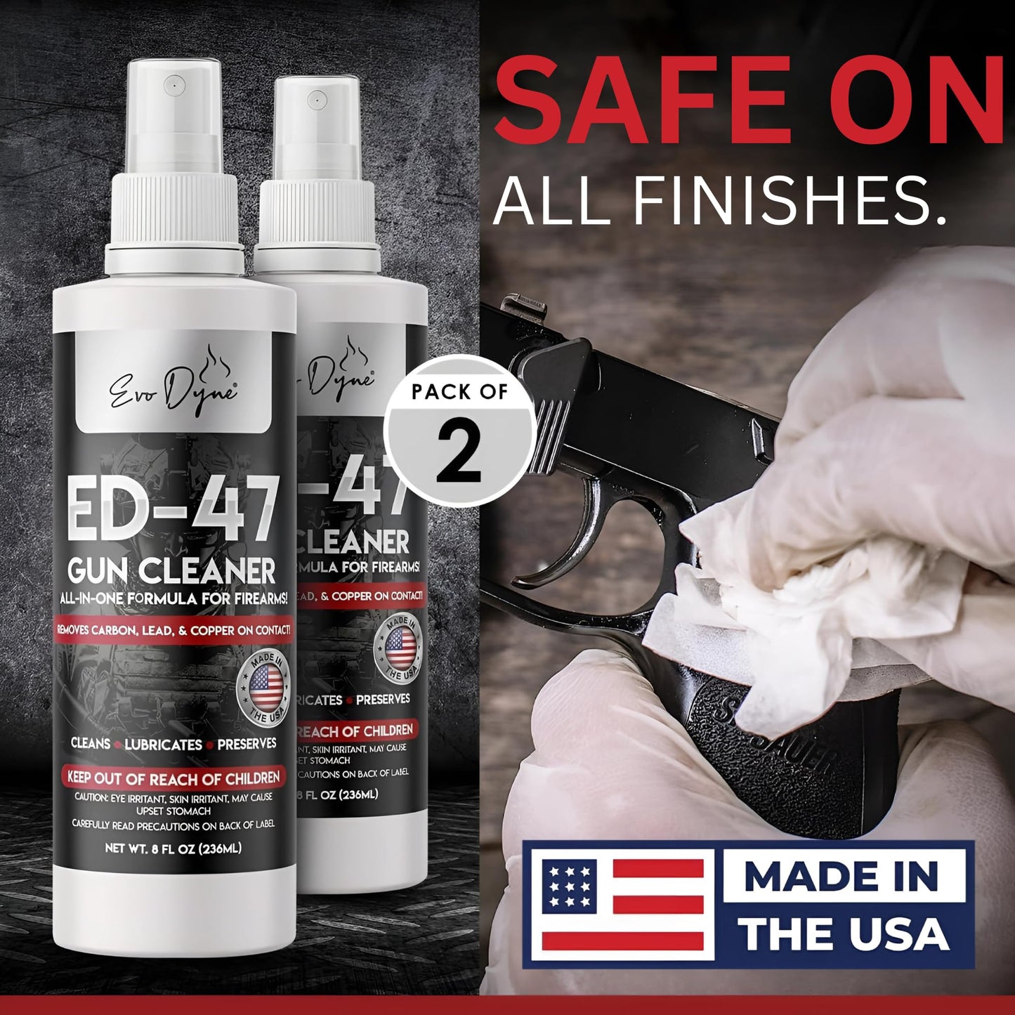 Evo Dyne 2-Pack Gun Cleaner Spray (8oz Per Bottle), Made in USA | All-in-One Lubricant & Gun Cleaner - Penetrates Carbon Deposits, Metals & Residue