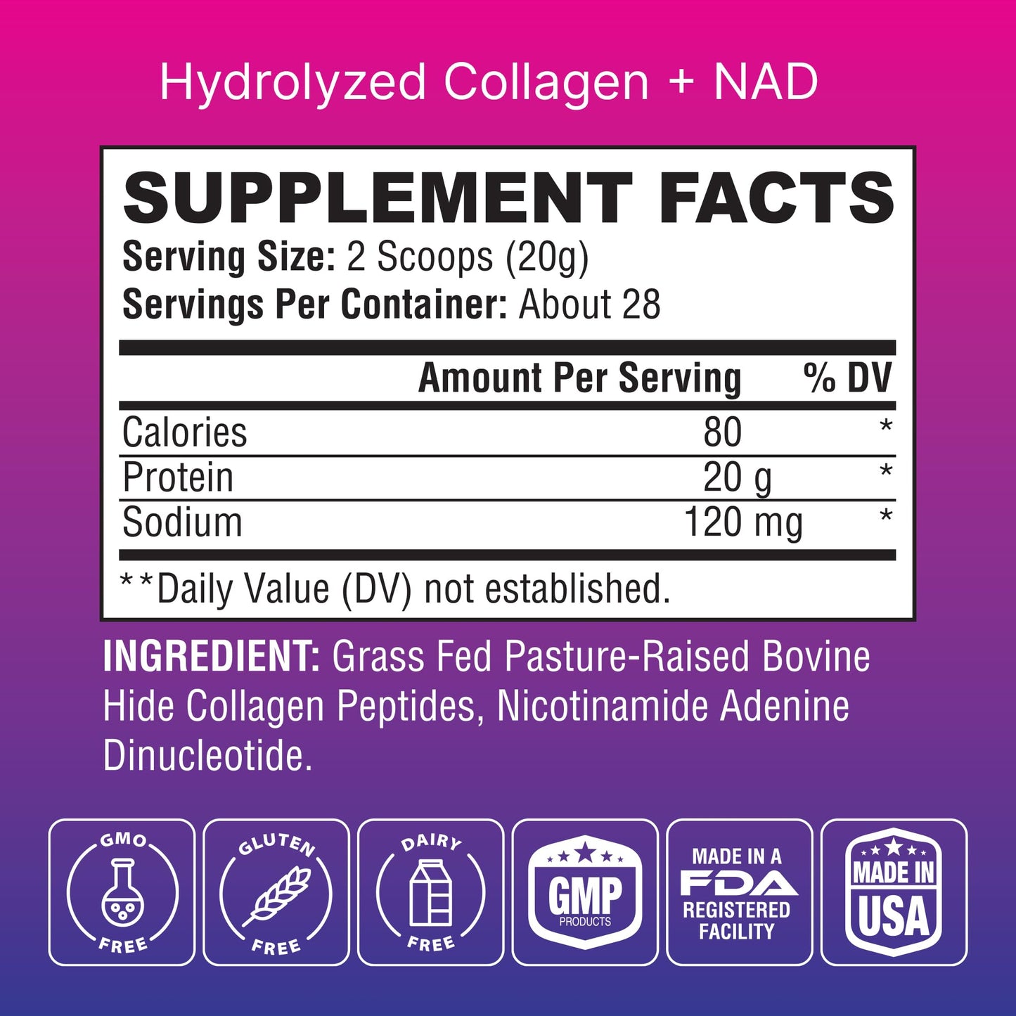 BETTER LIFE LAB Hydrolyzed Collagen Peptides with NAD – Supports Hair, Skin, Nails, Joints & Bones – Type I & III Collagen – Grass-Fed, Unflavored Powder