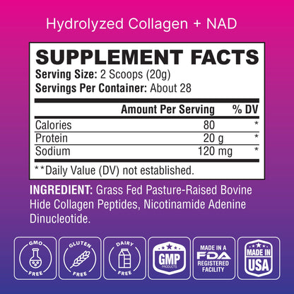 BETTER LIFE LAB Hydrolyzed Collagen Peptides with NAD – Supports Hair, Skin, Nails, Joints & Bones – Type I & III Collagen – Grass-Fed, Unflavored Powder