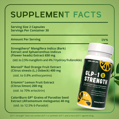 GLP-1 Strength Fat Burner, Lean Body Mass & GLP-1 Supplement for Women & Men - Weight Management, Gut Health & Metabolism Support with Eriomin & Morosil - Vegan, Gluten Free, Non-GMO - 60 Count