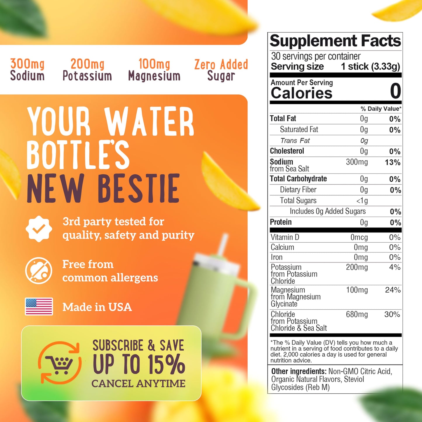 Mama Natural Electrolytes Powder Packets – Instant Hydration with natural Sea Salt, Potassium & Magnesium Glycinate – Sugar Free, Organic Mango Flavor – 30 Travel Sticks for Postpartum & Pregnancy