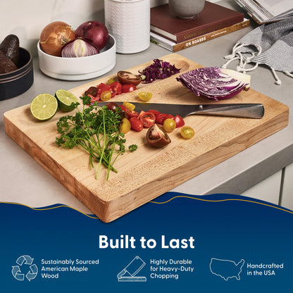 Sonder Los Angeles Winsome Maple Wood Cutting Board Made in USA | Maple Edge Grain Cutting Board for Kitchen with Juice Groove & Sorting Compartment | Gift Box Included | 17x13x1.5 in