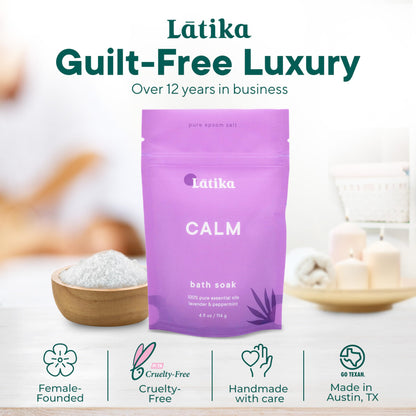 Latika Soaks Set of 3 - Calm Bath Soaks with Lavender & Peppermint, Moisturizing Epsom Salt Soak for Stress Relief, Relaxation, and Skin Nourishment, at-Home Spa Retreat Gift