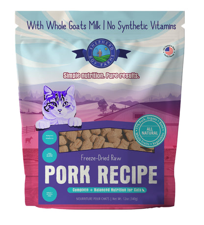 Shepherd Boy Farms Freeze-Dried Pork Cat Food – High-Protein, Grain-Free, Made with Organic Ingredients & Goat’s Milk (12oz)