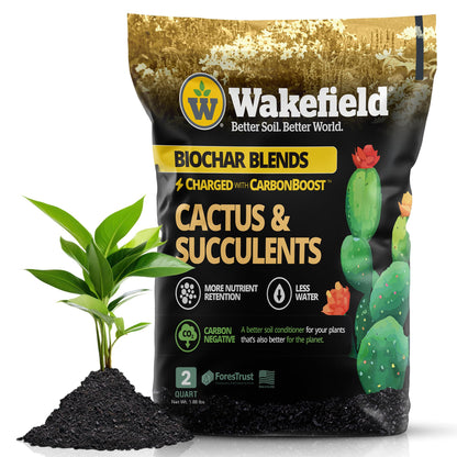 Wakefield Biochar Blend Potting Mix for Cactus & Succulent – Premium Potting Soil Blend with CarbonBoost Technology for Superior Drainage, Moisture Retention & Root Growth – 2 QT Organic Soil Mix