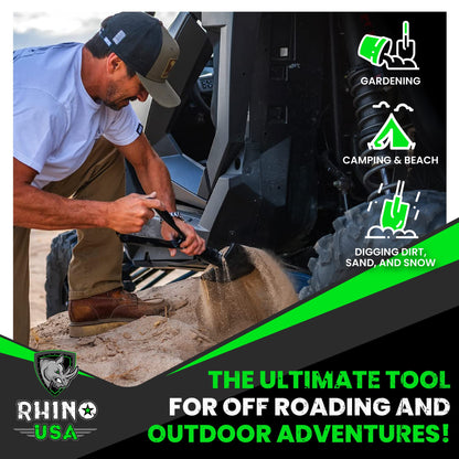 RHINO USA Folding Survival Shovel w/Pick - Heavy Duty Carbon Steel Military Style Entrenching Tool for Off Road, Camping, Gardening, Beach, Digging Dirt, Sand, Mud & Snow.