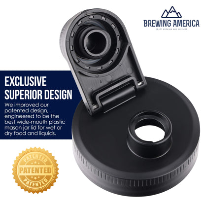 Brewing America Nesting Jar with Drinking Lid as Travel Cup, 1 Pint (16 oz) with Black Pouring Lid on Wide Mouth Ball Nesting Mason Jar, USA-Made To Go Drink Cup, 1-Pack