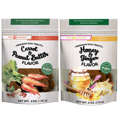 Dig Defence Premium Dog Treats - Honey/Ginger and Carrot/Peanut Butter, Natural Ingredients, Baked Gourmet Snacks for Small & Big Dogs, Healthy Training Treat, 2 Pack