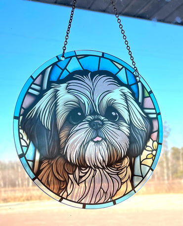 d'ears - Shih Tzu - Acrylic Suncatcher with Chain - 6 Inch Diameter - Window Art - Made in The USA