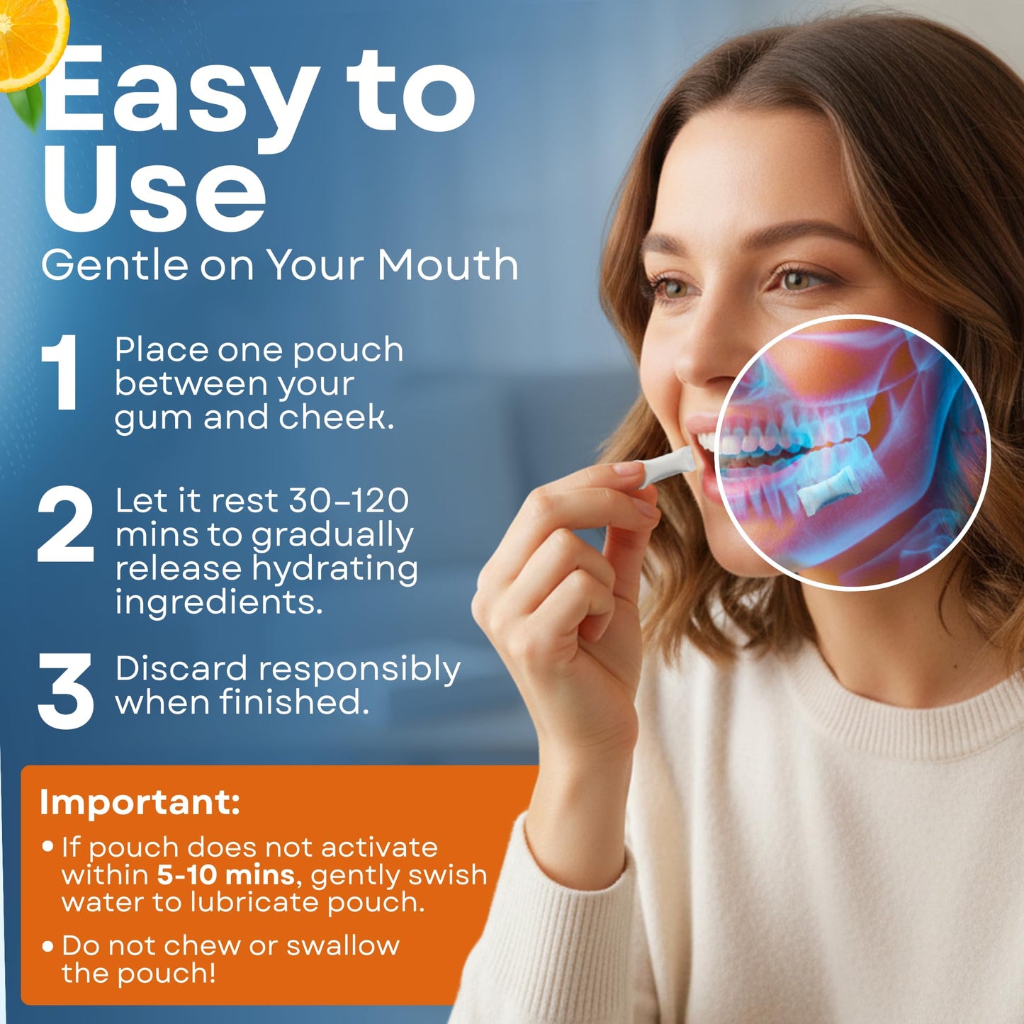 OPS Citrus Splash 4-1 Oral Moisturizing Pouch - Breath Mints Pouches, Xylitol Mints Pouches, Mouth Moisturizer | Saliva Substitute | Contains Xylitol & Menthol (Citrus)