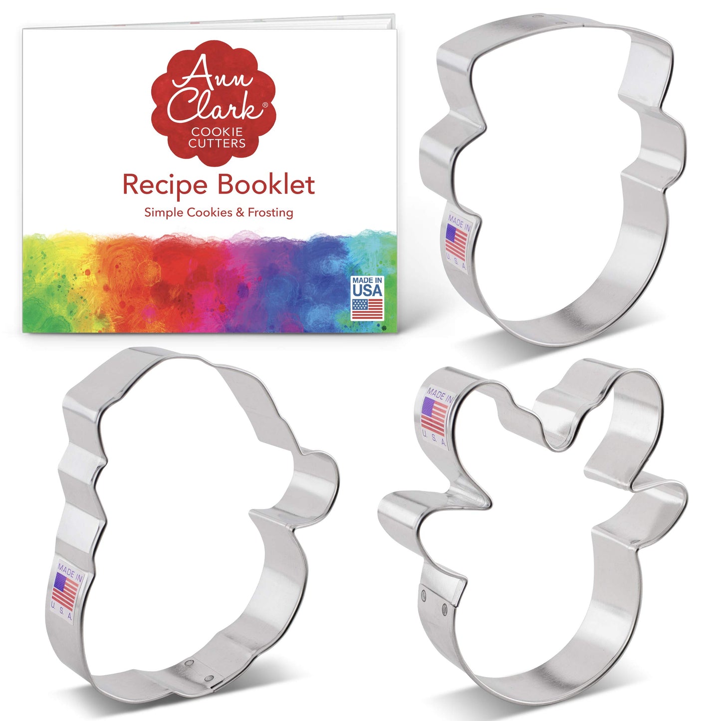 Ann Clark Cookie Cutters Faces of Christmas Cookie Cutters 3-Pc. Set Made in USA, Santa Face, Reindeer Face, Snowman Face