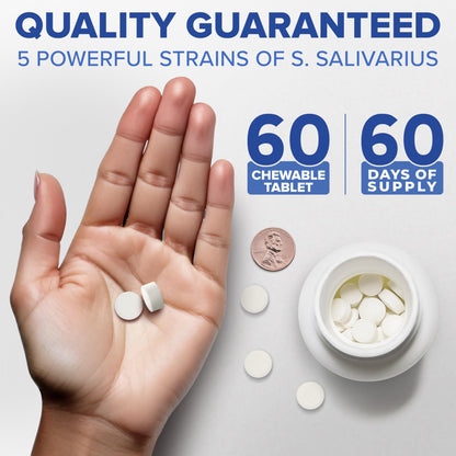 Tuthi Oral Probiotics & Tongue Scraper – Bad Breath Treatment for Adults – Dental Probiotics for Teeth and Gums – Supports Fresh Breath – 60 Chewable Tablets