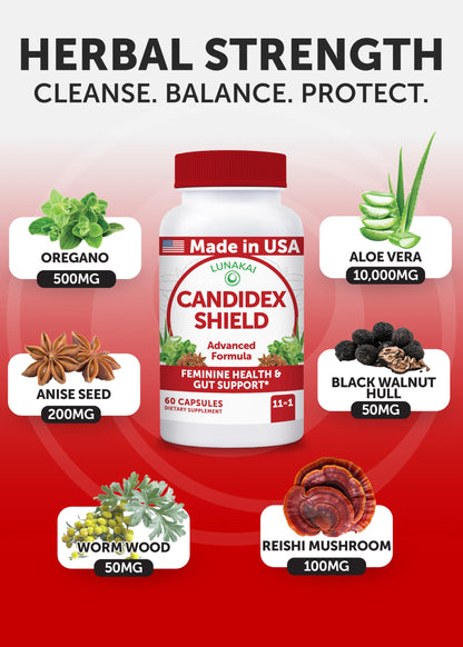 Lunakai USA Made Candida Cleanse Detox for Women & Men – 11-in-1 Gut Cleanse & Candida Support with Caprylic Acid & Enzymes, 60ct