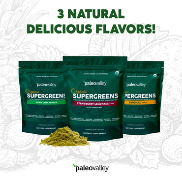 Paleovalley Organic Supergreens Powder - 23 Superfoods with Prebiotic Fiber for Energy and Immunity Support - No Cereal Grasses for Maximum Absorption - Tropical, 30 Servings