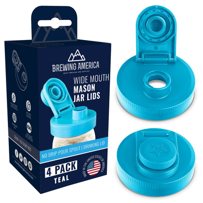 2qt Mason Jar, Lids and Labels (Teal): American-Made Mason Jar, 4 Reusable Lid Set, 250 Dissolvable Label Stickers: All American-Made