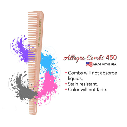 Allegro Tapered Hair Combs - 6 Pcs Barber & Hairstylist Combs for Men & Women, Made in USA (Rose)